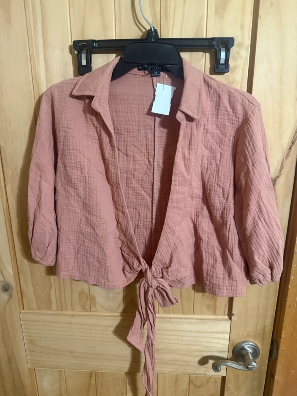 HYFVE Tie-Front Gauze Blouse in Dusty Rose